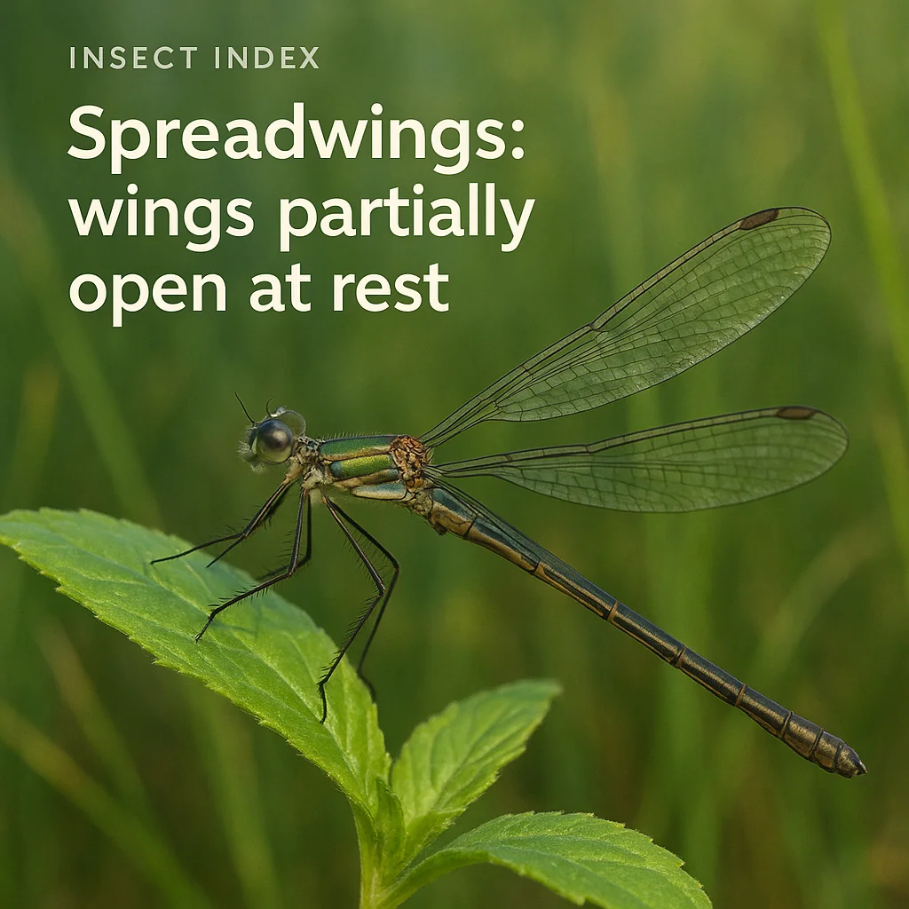 Spreadwings: wings partially open at rest